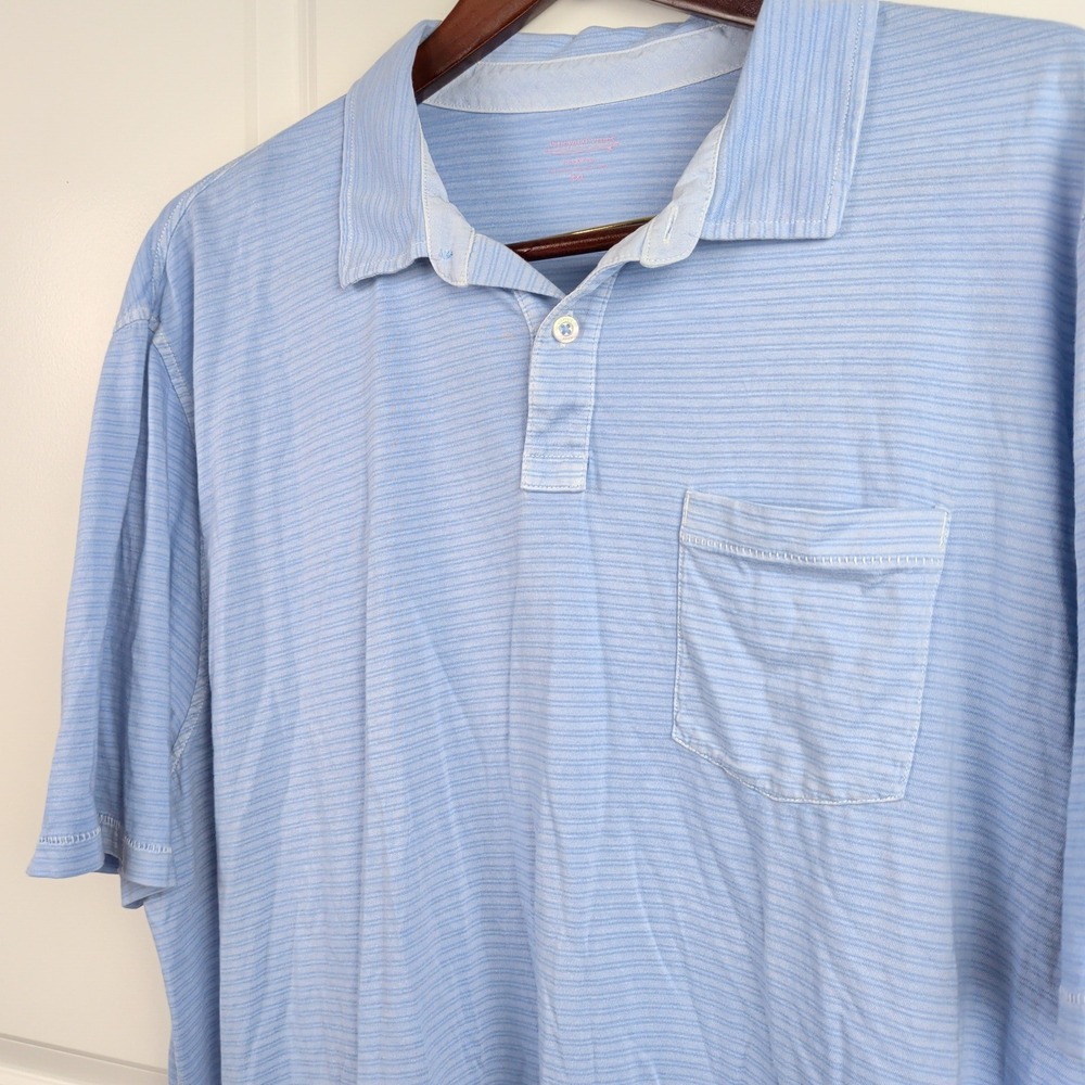 Vineyard Vines Island Polo Mens XXL Blue Stripe Pima Cotton Pocket Golf Shirt